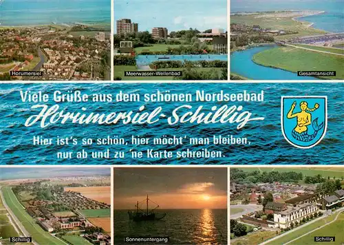 AK / Ansichtskarte 73930134 Schillig_Horumersiel_Nordseebad Meerwasser Wellenbad Panorama Schillig Sonnenuntergang Fliegeraufnahme