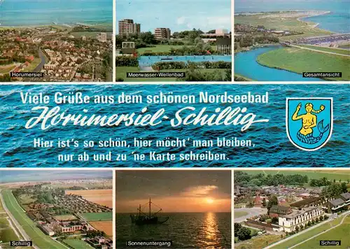 AK / Ansichtskarte  Schillig_Horumersiel_Nordseebad Meerwasser Wellenbad Panorama Schillig Sonnenuntergang Fliegeraufnahme