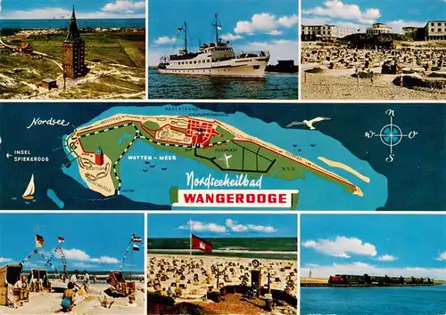 AK / Ansichtskarte 73930163 Wangerooge_Wangeroog_Nordseebad Westturm Strandpartien Faehrschiff Inselbahn