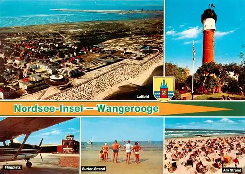AK / Ansichtskarte 73930169 Wangerooge_Wangeroog_Nordseebad Fliegeraufnahme Leuchtturm Flugplatz Surfstrand Strand