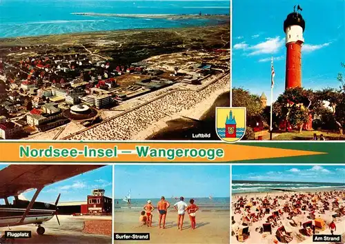 AK / Ansichtskarte  Wangerooge_Wangeroog_Nordseebad Fliegeraufnahme Leuchtturm Flugplatz Surfstrand Strand