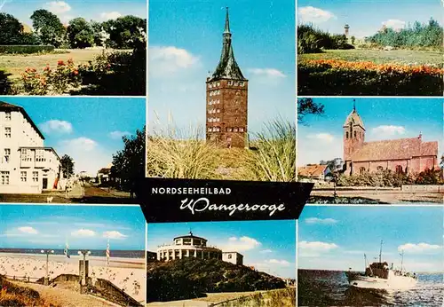 AK / Ansichtskarte  Wangerooge_Wangeroog_Nordseebad Rosengarten Westturm Anlagen Zedeliusstrasse Kirche Strand Cafe Pudding MS Oldenburg