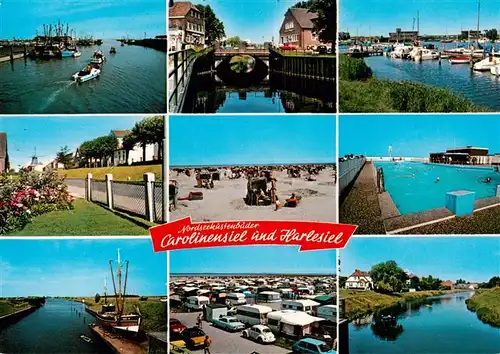 AK / Ansichtskarte 73930199 Carolinensiel-Harlesiel_Ostfriesland Teilenaischten Hafen Schleuse Strand Freibad Kanal Camping