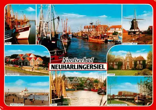 AK / Ansichtskarte 73930213 Neuharlingersiel Hafen Kurmittelhaus Hafeneinfahrt Seriemer Muehle Schloss Meerwasserhallenbad