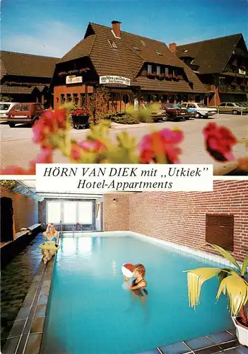 AK / Ansichtskarte 73930224 Bensersiel_Esens Hoern Van Diek mit Utkiek Hotel Appartements Hallenbad