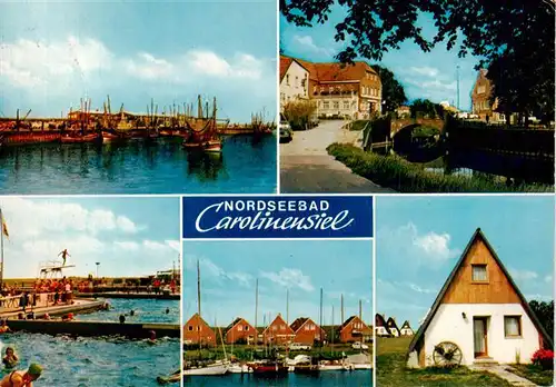 AK / Ansichtskarte 73930271 Carolinensiel_Ostfriesland Kutterhafen Schwimmbad Kanal Bungalow