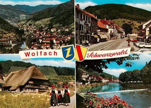 AK / Ansichtskarte 73930338 Wolfach_Schwarzwald Teilansichten Partie an der Kinzig Trachten Bauernhaus Luftaufnahme