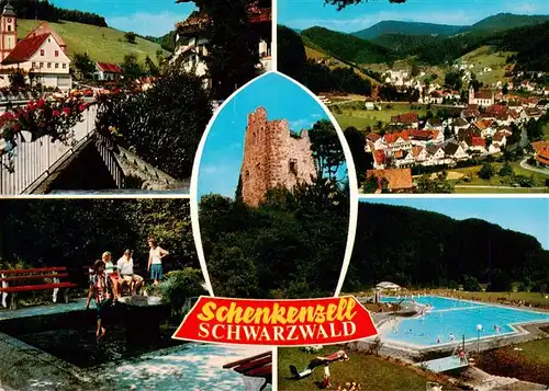 AK / Ansichtskarte  Schenkenzell Teilansichte Luftkurort im Schwarzwald Wassertreten Burgruine Freibad