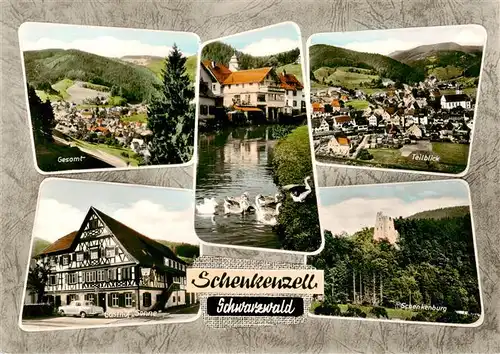 AK / Ansichtskarte 73930416 Schenkenzell Teilansichten Luftkurort im Schwarzwald Burgruine Gasthof Sonne Schwaene