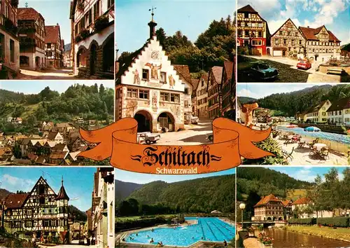 AK / Ansichtskarte  Schiltach Teilansichten Luftkurort im Schwarzwald Ortszentrum Fachwerkhaeuser Freibad