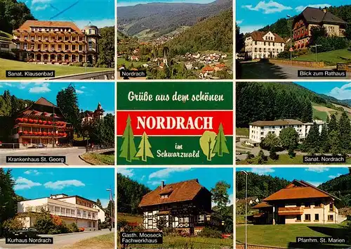 AK / Ansichtskarte 73930454 Nordrach Panorama Sanatorium Klausenbad Krankenhaus Kurhaus Gasthaus Pfarrheim Rathaus Luftkurort im Schwarzwald