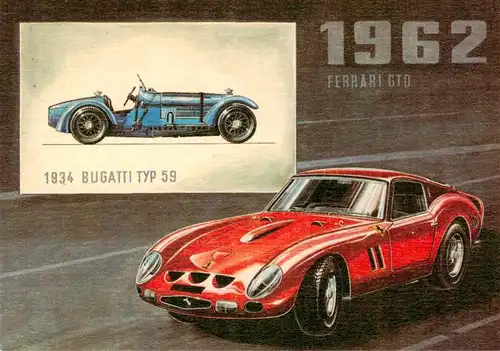 AK / Ansichtskarte  Autobahn_Autostrada_Autoroute Ferrari GTO 1962 Bugatti Typ 59 