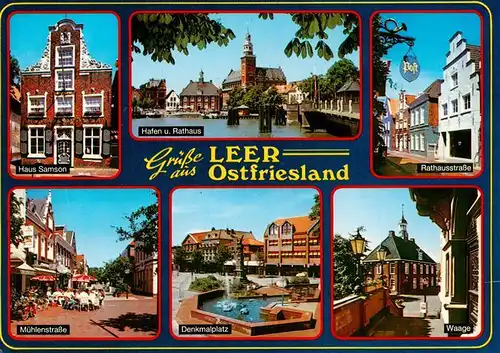 AK / Ansichtskarte 73930612 Leer_Ostfriesland Haus Samson Hafen Rathausstrasse Muehlenstrasse Denkmalplatz Waage
