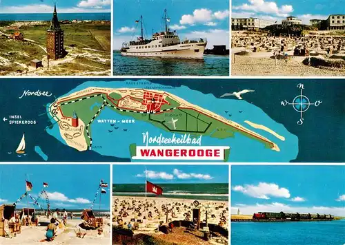 AK / Ansichtskarte  Wangerooge_Wangeroog_Nordseebad Westturm MS Wangerooge Strandpartien Inselbahn
