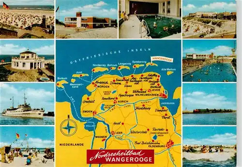 AK / Ansichtskarte  Wangerooge_Wangeroog_Nordseebad Strand Cafe Pudding MS Wangerooge Kurhaus Hallenbad Freibad Inselbahn Wellenbad