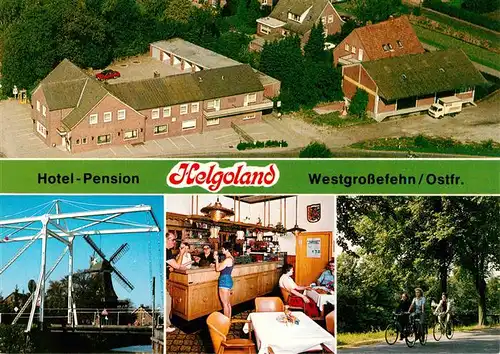 AK / Ansichtskarte 73930696 Westgrossefehn Hotel Pension Helgoland Zugbruecke Theke Radfahrer