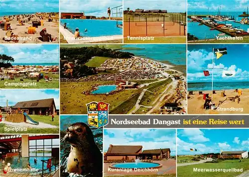 AK / Ansichtskarte 73930720 Dangast_Nordseebad Badestrand Meerwasserquellbad Tennisplatz Yachthafen Campingplatz Fliegeraufnahme Strandburg Schwimmhalle Kuranlage Deichhoern 