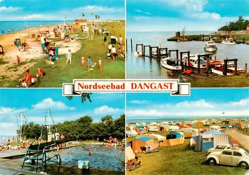 AK / Ansichtskarte 73930728 Dangast_Nordseebad Strand Hafenpartie Schwimmbad Campingplatz