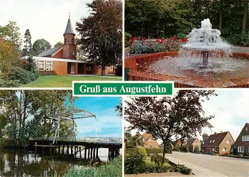 AK / Ansichtskarte 73930738 Augustfehn Kirche Ziehbruecke Wasserspiele Ortspartie