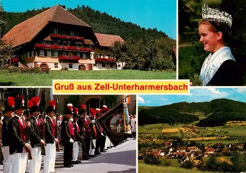 AK / Ansichtskarte  Zell_Harmersbach Gasthof Buehlhof Buergerwehr Trachtenmaedchen Panorama