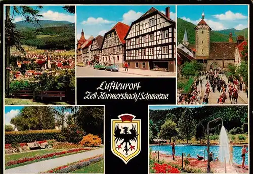 AK / Ansichtskarte  Zell_Harmersbach Panorama Fachwerkhaeuser Schloss Park Schwimmbad