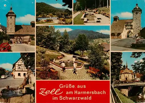 AK / Ansichtskarte  Zell_Harmersbach Stadttor Schwimmbad Park Brunnen Schloss