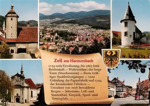 AK / Ansichtskarte  Zell_Harmersbach Stadttor Panoram Schlossturm Wallfahrtskirche Ortspartie