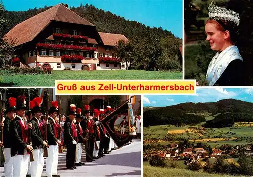 AK / Ansichtskarte  Unterharmersbach Gasthaus Buergerwehr Trachtenmaedchen Panorama