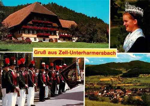 AK / Ansichtskarte  Unterharmersbach Gasthaus Buergerwehr Trachtenmaedchen Panorama