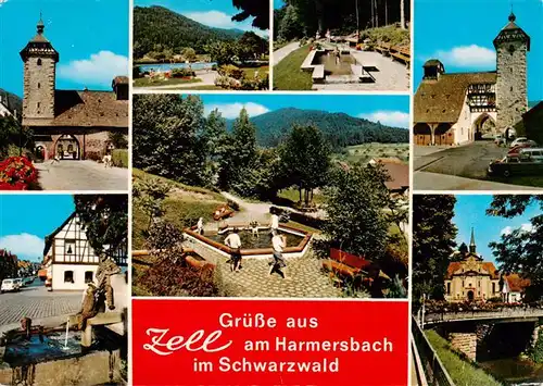 AK / Ansichtskarte  Zell_Harmersbach Storchenturm Schwimmbad Wassertreten Brunnen Kirche