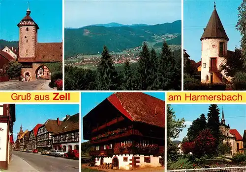 AK / Ansichtskarte 73930817 Zell_Harmersbach Storchenturm Panorama Hirschturm Ortspartie Gasthaus Kirche