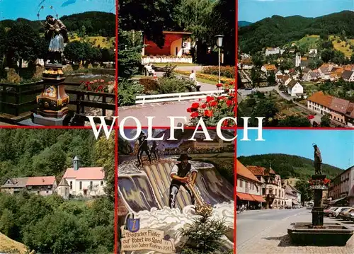 AK / Ansichtskarte  Wolfach_Schwarzwald Denkmal Konzertbuehne Panorama Kirche Wolfacher Floesser Brunnen