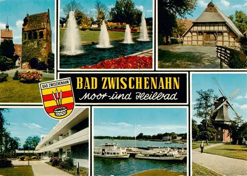 AK / Ansichtskarte 73930982 Bad_Zwischenahn Kirche und Glockenturm Kuranlagen Ammerlaender Bauernhaus Sanatorium Anleger Muehle