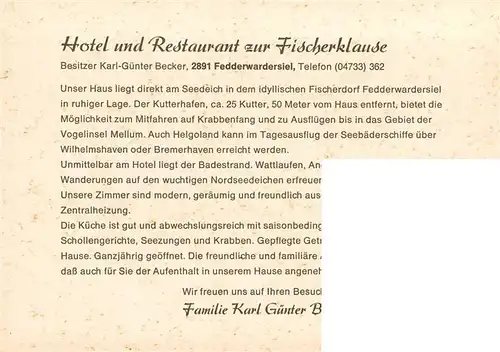 AK / Ansichtskarte 73931030 Fedderwardersiel_Butjadingen Hotel zur Fischerklause Gastraeume Bar