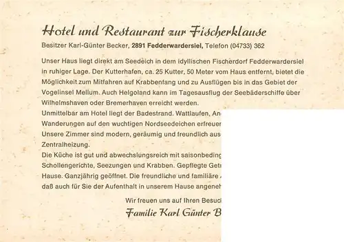 AK / Ansichtskarte  Fedderwardersiel_Butjadingen Hotel zur Fischerklause Gastraeume Bar