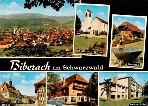 AK / Ansichtskarte 73931057 Biberach_Baden Panorama St Blasius Kirche Brunnen Rathaus Bahnhof Hotel Beck Volksschule