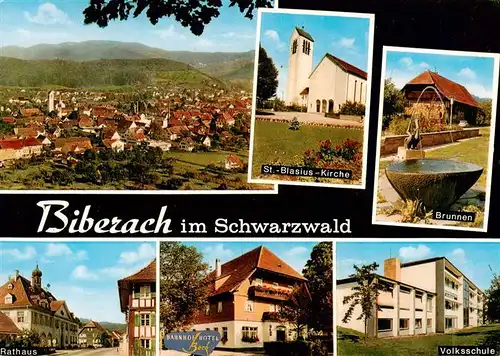 AK / Ansichtskarte 73931058 Biberach_Baden Panorama St Blasius Kirche Brunnen Rathaus Bahnhof Hotel Beck Volksschule