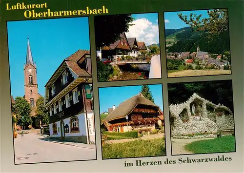 AK / Ansichtskarte 73931059 Oberharmersbach Kirche Bruecke Panorama Schwarzwaldhaus Mariengrotte