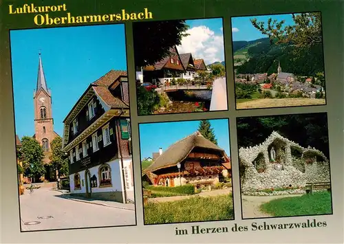 AK / Ansichtskarte  Oberharmersbach Kirche Bruecke Panorama Schwarzwaldhaus Mariengrotte