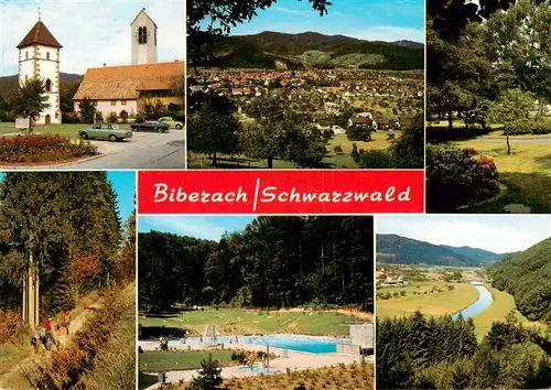 AK / Ansichtskarte 73931120 Biberach_Baden Alter Kirchturm Panorama Park Waldpartien Schwimmbad