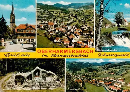 AK / Ansichtskarte 73931125 Oberharmersbach Kirchplatz Fliegeraufnahme Michaelskapelle Lourdes Grotte Zuwald Riersbach