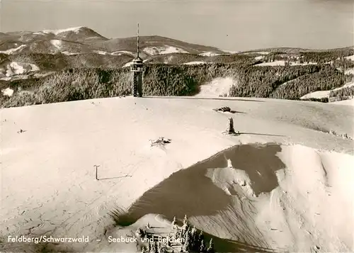 AK / Ansichtskarte  Feldberg_1450m_Schwarzwald Fliegeraufnahme mit Feldbergturm Seebuck und Belchen