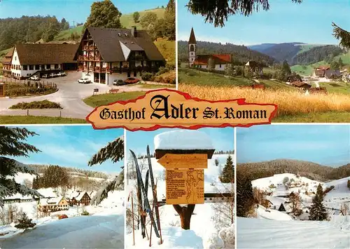 AK / Ansichtskarte 73931260 St_Roman_Wolfach Gasthof Pension zum Adler Kirche Winterpanorama
