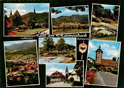 AK / Ansichtskarte  Zell_Harmersbach Kirche Panorama Schwimmbad Ortspartie Teich Stadtturm