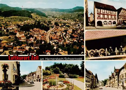 AK / Ansichtskarte  Zell_Harmersbach Fliegeraufnahme Fachwerkhaus Kanonen Ortspartien Park