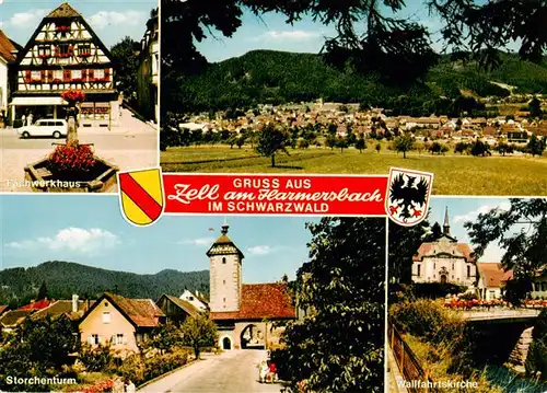 AK / Ansichtskarte 73931305 Zell_Harmersbach Fachwerkhaus Panorama Storchenturm Wallfahrtskirche