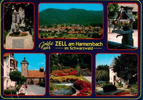 AK / Ansichtskarte  Zell_Harmersbach Brunnen Panorama Storchenturm Kurpark Hirschtuermle