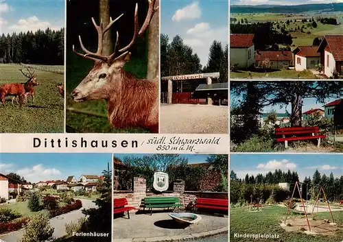 AK / Ansichtskarte 73931333 Dittishausen_Loeffingen Wildparkt Hirsche Eingang Ferienhaeuser Brunnen Panorama Kinderspielplatz