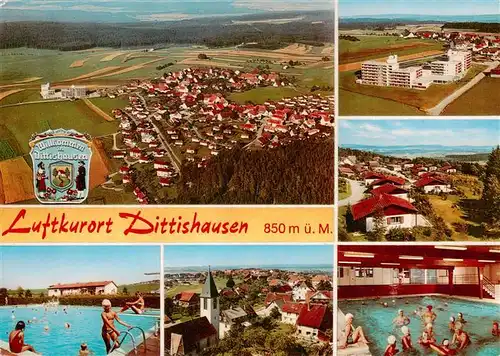 AK / Ansichtskarte 73931347 Dittishausen_Loeffingen Fliegeraufnahmen Schwimmbad Kirche Hallenbad