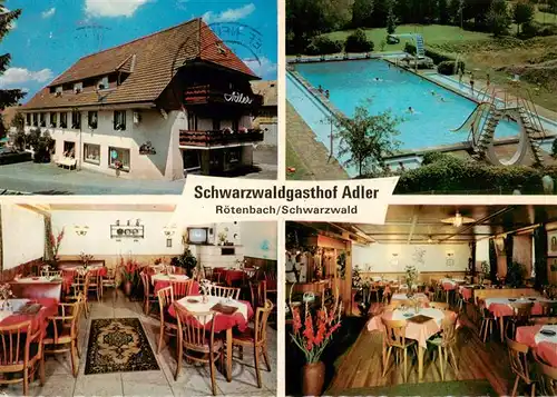 AK / Ansichtskarte 73931349 Roetenbach_Baden_Schwarzwald Schwarzwaldgasthof Adler Gastraeume Schwimmbad